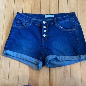 Trendy Blue Denim Shorts with Button-Up Front